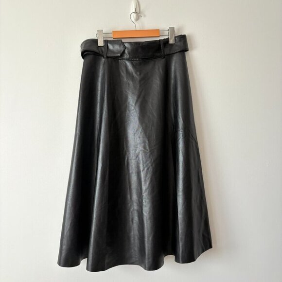 Zara Faux Leather Skirt With Belt Black Blogger Fav Size Large - Picture 8 of 12